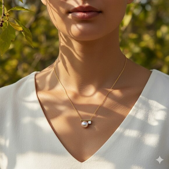 Simple Balance Design Freshwater Pearl Necklace - Picture 3 of 5